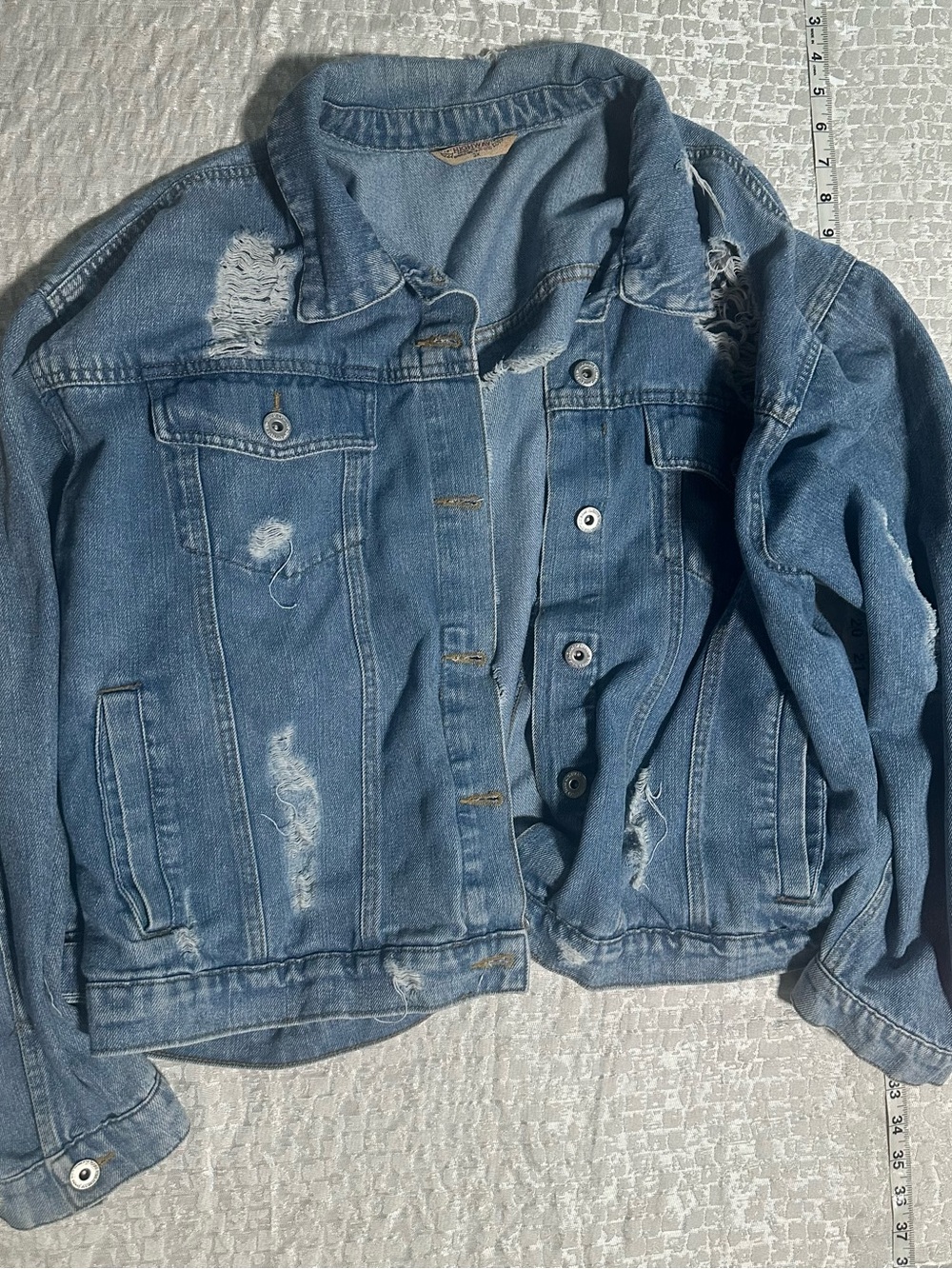 Distressed Light Blue Denim Jacket - Women's Casual Trucker